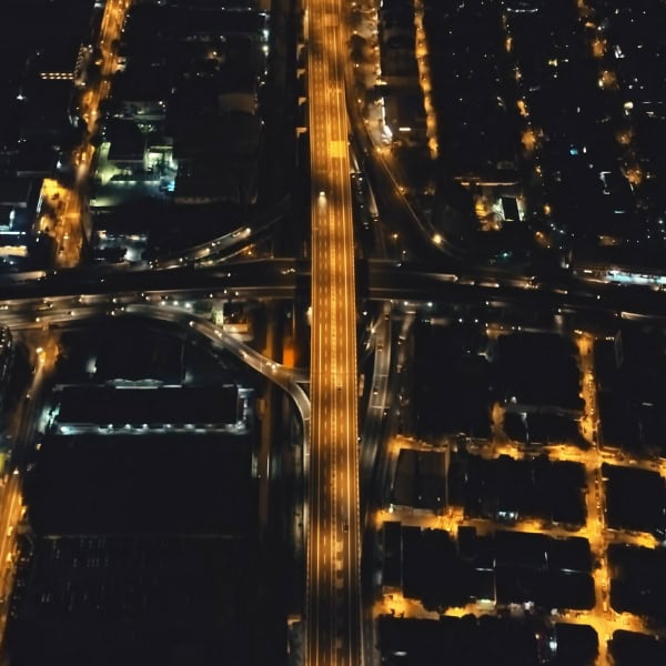 Aerial view of a city at night