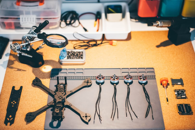 UAV drone components on a table.